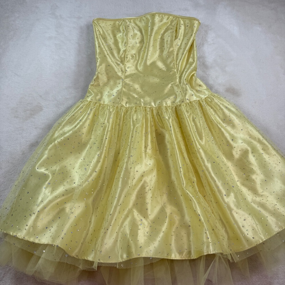 Vintage Jessica McClintock Gunne Sax Yellow Glitter Tulle Strapless Dress Size 3